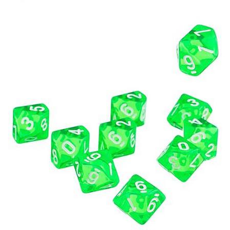 10-kantige dobbelstenen (cijfers 1-10) - Groen (5 stuks) / Tienkantige dobbelstenen