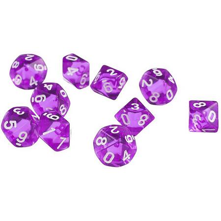 10-kantige dobbelstenen (cijfers 1-10) - Paars (5 stuks) / Tienkantige dobbelstenen