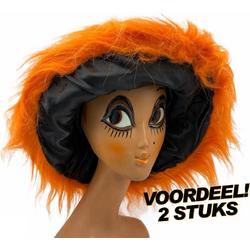 2 STUKS - Oranje Hairy Hoed met zwarte binnenvoering - EK / WK voetbal - Koningsdag - F1 - Darts - Holland - Nederlands Elftal
