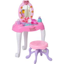 HOMCOM Kinderkaptafel kaptafel met krukje 7 muziekstukken spiegel roze 350-050