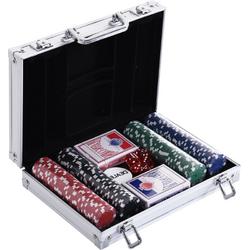 HOMCOM Pokerkoffer pokerset pokerchips 4/5 kleuren 2x kaartspel 5x dobbelstenen 1x aluminium koffer A70-014V02