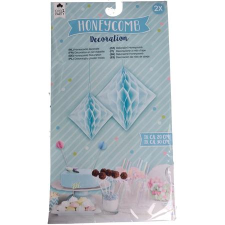 Honeycomb - Feestdecoratie - Zacht blauw - 2 stuks - 20-30 cm