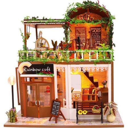 DIY Rainbow cafe met LED - Dollhouse - Miniatuur hobby bouwpakket- Modelbouw