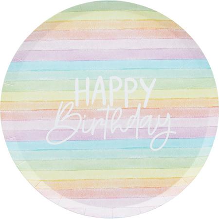 Happy Birthday Pastel Regenboog - 8 stuks