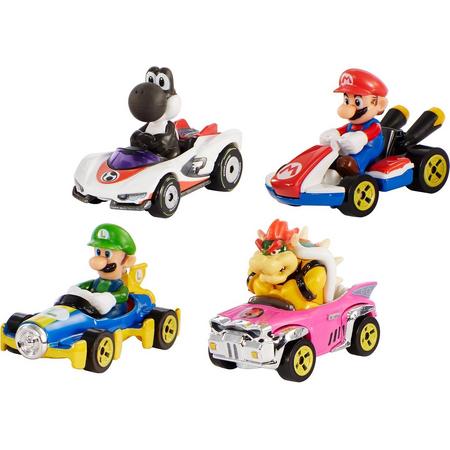 Mario Kart personages en karts zoals metalen Hot Wheels autos