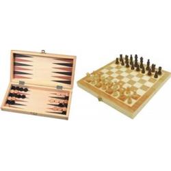 Hot sports Schaak-backgammon klapcassette hout bruin 29x29