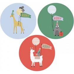 12 x Stickers Verjaardag Kinderen - Sluitstickers - Traktatiesticker - Wensetiket - 5,5 cm - Lama- Giraffe - Pinguin - House Of Products