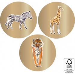 HOP -  s - Jungle Gold - 12 stickers - decoratiesticker - traktatiesticker - Sluitsticker - Cadeau sticker - Giraffe - Tijger - Zebra