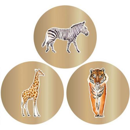 Luxe Cadeausticker Jungle Goud 24 stuks - Sluitstickers - Traktatiesticker - Wensetiket - 5,5 cm - Tijger - Giraffe - Zebra - Sticker voor traktatie - House Of Products