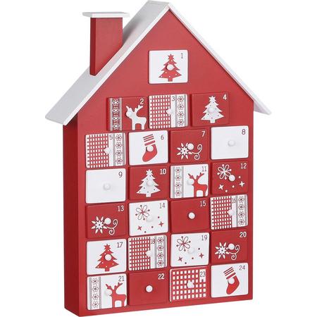 House Of Seasons Aftelkalender Huis 27,5 X 38,5 Cm Hout Wit/rood