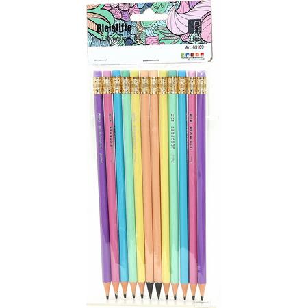 Kleurpotloden met gum set - multi kleuren - 12x stuks - tekenen voor kinderen/volwassenen