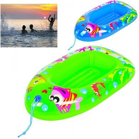 Veilig blauw opblaasbaar babybootje, zwemring met beengaatjes en print