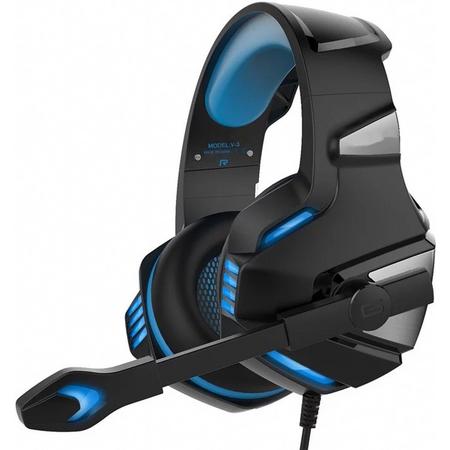 Hunterspider V-3 - 3.5 mm Gaming headset voor- Ps4- Xbox- Pc- Surround Sound- Over ear gaming koptelefoon- Led Verlichting -in Blauw-Zwart