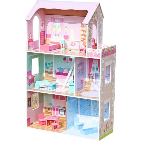 Roze Homy Hout Poppenhuis MET GRATIS POPPEN ,droomhuis,Kinderen speelgoedhuis,poppenhuizen Met Meubels 74,5*30*116,5 cm