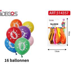 IDEGOS Ballonnen set - 16 stuks - Ballonnen - Ronde Ballonnen - Feestversiering decoratie - Kinderfeestje - Verjaardag - Cijfer 0