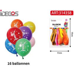 IDEGOS Ballonnen set - 16 stuks - Ballonnen - Ronde Ballonnen - Feestversiering decoratie - Kinderfeestje - Verjaardag - Cijfer 1