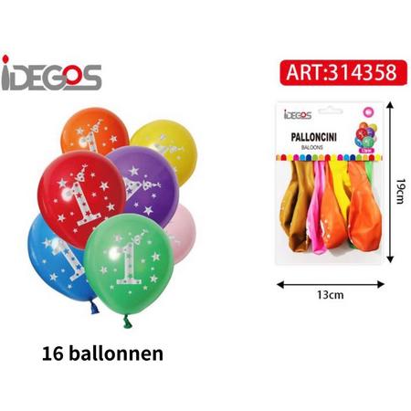 IDEGOS Ballonnen set - 16 stuks - Ballonnen - Ronde Ballonnen - Feestversiering decoratie - Kinderfeestje - Verjaardag - Cijfer 1