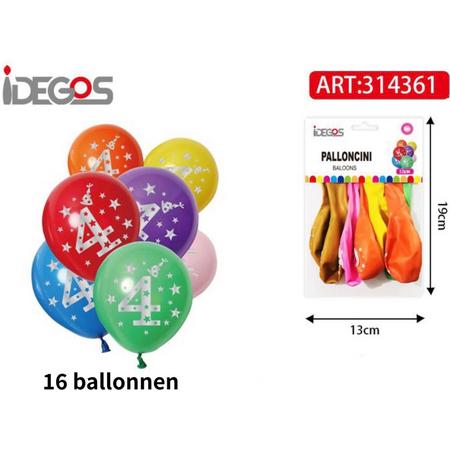 IDEGOS Ballonnen set - 16 stuks - Ballonnen - Ronde Ballonnen - Feestversiering decoratie - Kinderfeestje - Verjaardag - Cijfer 4