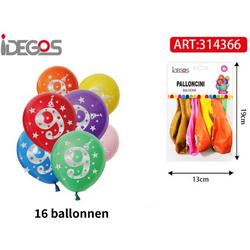 IDEGOS Ballonnen set - 16 stuks - Ballonnen - Ronde Ballonnen - Feestversiering decoratie - Kinderfeestje - Verjaardag - Cijfer 9