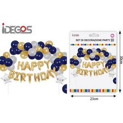 IDEGOS Ballonnen set - 52 stuks - Happy Birthday ballonnen - Goud - Folieballon - Sterren ballonnen - Ronde Ballonnen - Feestversiering decoratie - Kinderfeestje - Verjaardag - Tekst