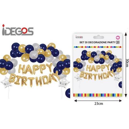 IDEGOS Ballonnen set - 52 stuks - Happy Birthday ballonnen - Goud - Folieballon - Sterren ballonnen - Ronde Ballonnen - Feestversiering decoratie - Kinderfeestje - Verjaardag - Tekst