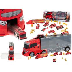 20 delige Brandweer truck vrachtwagen met auto opberger en launcher 57cm rood - speelgoedauto - speelgoed - speelset