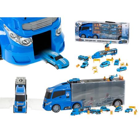 20 delige Politie truck vrachtwagen met auto opberger en launcher 57cm Blauw - speelgoedauto - speelgoed - speelset