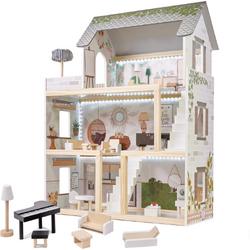 Zeer luxe XL houten poppenhuis met meubels 78 cm boho stijl Met LED verlichting - Speelhuisje voor jong en oud - Speelhuis van hout - Duurzaam speelgoed - Groot model