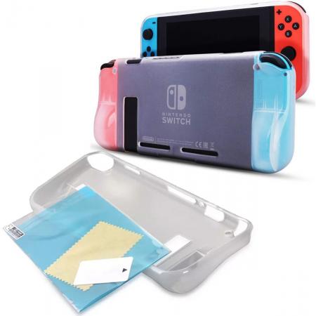 Nintendo Switch Siliconen Hoes Wit Cover Case met Screenprotector – Beschermhoes - Skin - Premium Beschermingsset