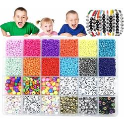 IZGO Kralenset Pakket - Sieraden DIY - Armbandjes maken volwassen en meisjes - Kralen set - Neon kleuren -Rocailles - Cijfers - Letters - Hartjes
