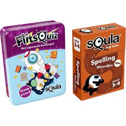 Educatieve spellenbundel - Squla Kaartspel - 2 stuks - Flitsquiz Groep 6 7 8 & Spelling (groep 3&4)