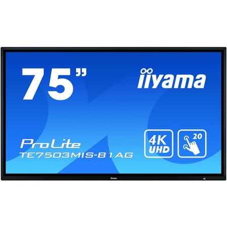 iiyama ProLite TE7503MIS-B1AG touch screen-monitor 189,2 cm (74.5) 3840 x 2160 Pixels Zwart Multi-touch Multi-gebruiker