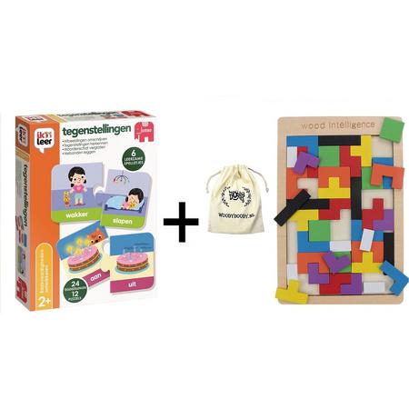 Ik leer Tegenstellingen met WoodyDoody Houten Tetris Spel Opbergtas Actie Set Voordeel Pakket
