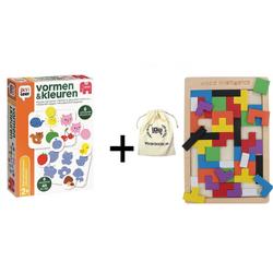 Ik leer Vormen Kleuren met WoodyDoody Houten Tetris Spel Opbergtas Actie Set Voordeel Pakket