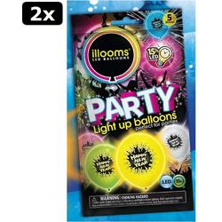 2x Illooms Happy New Year Ballonnen met LED Licht 5 stuks