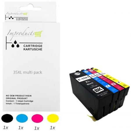 Improducts® Huismerk Inktcartridge Alternatief Epson 35 XL inktcartridge set 4 pack (1x T3591 XL zwart, 1x T3592 XL cyaan, 1x T3593 XL magenta, 1x T3594 XL geel) = 1x multipack