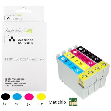 Improducts® Huismerk Inktcartridge Alternatief Epson T1285  inktcartridges, 4 pack (1x zwart T1281, 1x cyaan T1282, 1x magenta T1283, 1x geel T1284) = 1x Multipack