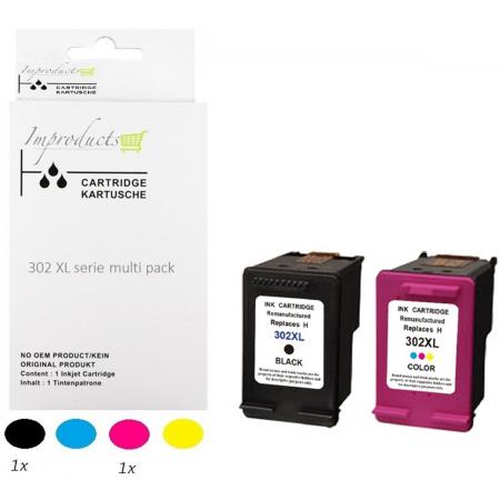Improducts® Huismerk Inktcartridge Alternatief HP 302 en 302 XL - HP 302XL 302XL - Zwart F6U68AE en Kleur F6U67AE complete set kleur en zwart