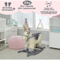 GoodVibes - Hobbelpaard voor Baby en Kind - Schommelpaard Silver Unicorn - Stevige Constructie - Knuffelzacht met Geluidseffecten - Eenhoorn Grijs