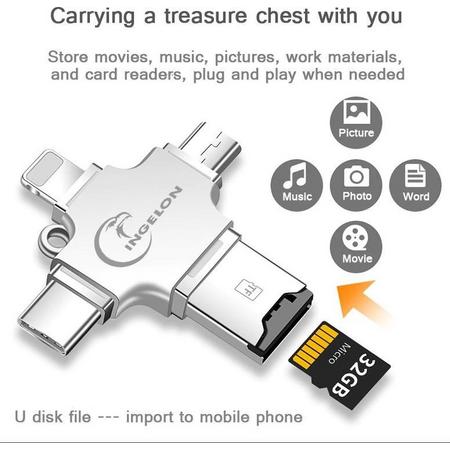 Ingelon - Metalen SD Kaartlezer micro-sd Card adapter - iPhone, Android, pc