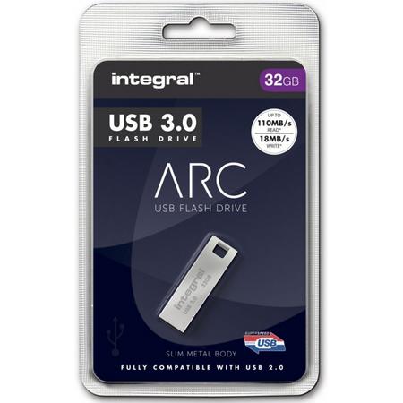 Integral 32GB Metal ARC USB 3.0 32GB USB 3.0 (3.1 Gen 1) USB-Type-A-aansluiting Zilver USB flash drive