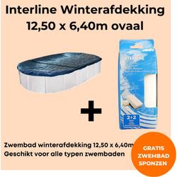 Interline winterafdekking - Winterafdekking 12,50 x 6,40m ovaal - Voor alle typen zwembaden - Vertraagt verdamping - Verminderd verbruik chloor - Inclusief gratis zwembadspons