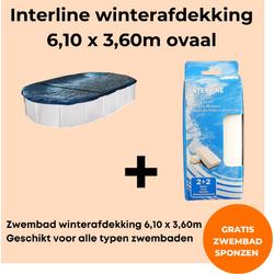Interline winterafdekking - Winterafdekking 6,10 x 3,60m ovaal - Voor alle typen zwembaden - Vertraagt verdamping - Verminderd verbruik chloor - Inclusief gratis zwembadspons