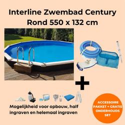 Interline zwembad Century 5,50m rond - Metaalwand zwembad - Op- en inbouw - Inclusief filterset (6m3/u)- Inclusief zwembadtrap - Gratis onderhoudsset