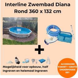 Interline zwembad Diana 3,60m rond - Metaalwand zwembad - Op- en inbouw - Inclusief filterset - Inclusief zwembadtrap - Gratis onderhoudsset