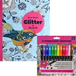 Glitter kleurboek Voor Volwassenen - Secret Garden - Inclusief 12 Kleurstiften In Heldere Kleuren