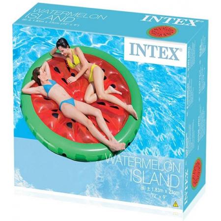 Groot opblaasbaar luchtbed “watermeloen” in rood/ groen 183 cm rond voor in het zwembad (Intex)