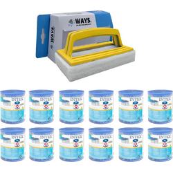   - Voordeelverpakking - H filters geschikt voor filterpomp 28602GS - 12 stuks & WAYS scrubborstel