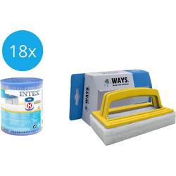   - Voordeelverpakking - H filters geschikt voor filterpomp 28602GS - 18 stuks & WAYS scrubborstel