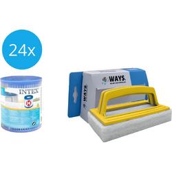   - Voordeelverpakking - H filters geschikt voor filterpomp 28602GS - 24 stuks & WAYS scrubborstel